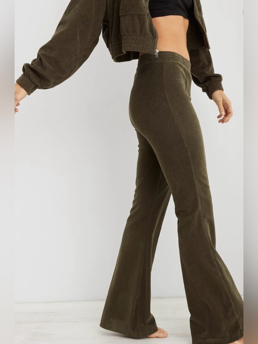 Aerie Groove On Velour High Rise Pants Brown Size Medium